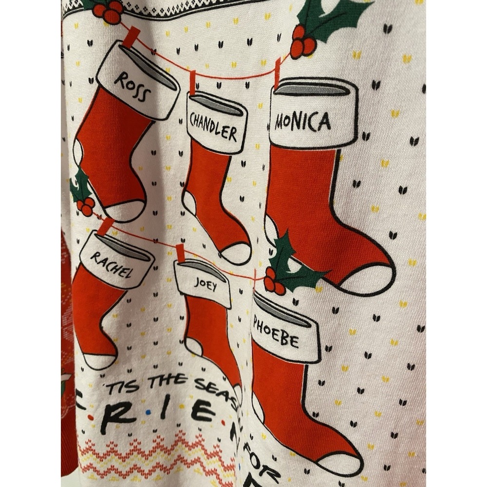 Friends L White/Red/Green Crew Neck Christmas Graphic Sweatshirt, Ugly Sweater - Picture 2 of 4